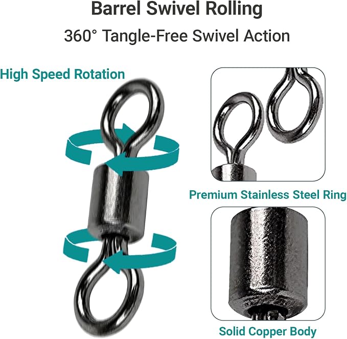 AMSYPORTS High Strength Fishing Swivel Connector Saltwater Freshwater Barrel Swivels Rolling Heavy Duty Swivels Fishing Copper Black Nickel