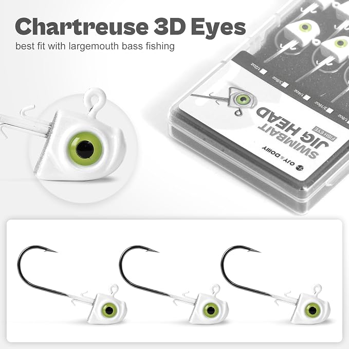 OJY&DOIIIY Swimbait Jig Heads with Chartreuse Fish Eye, 1/8 3/16 1/4 3/8 1/2oz Jigheads for Freshwater&Saltwater Fishing 10/15 Pack