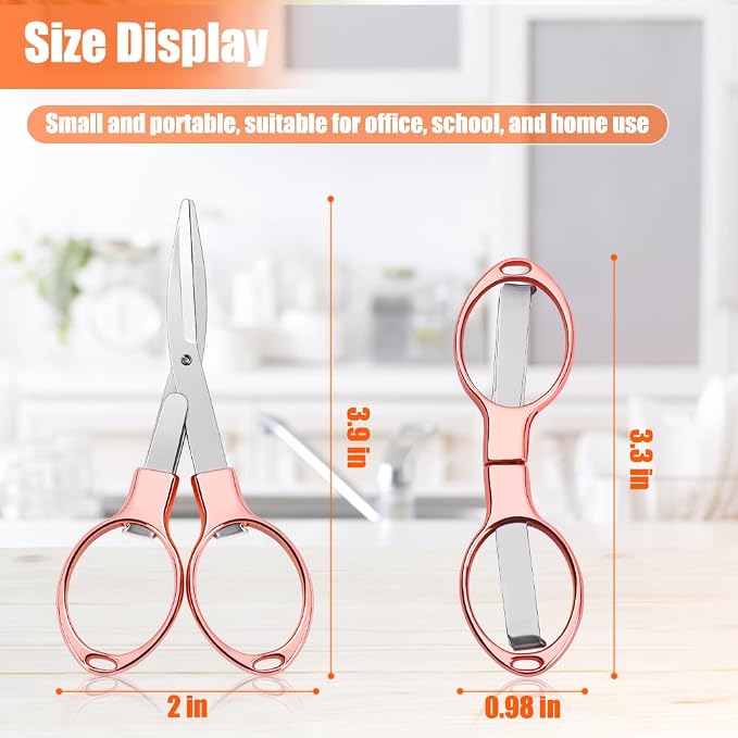 2PCS Folding Scissors, Portable Travel Scissor, Gift for Men Glasses Shaped Mini Shear Telescopic Cutter, Anti Rust Stainless Steel Scissors for Fishing Sewing Home Office-Rose Gold