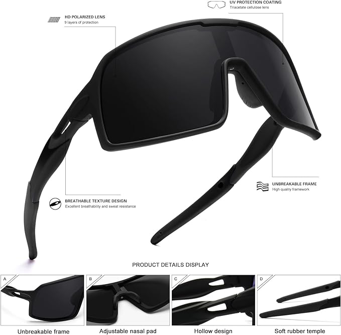 SEKKAF Polarized Sports Sunglasses for Men and Women Cycling Glasses UV Protection Goggles for Mountain Bike Running Fishing
