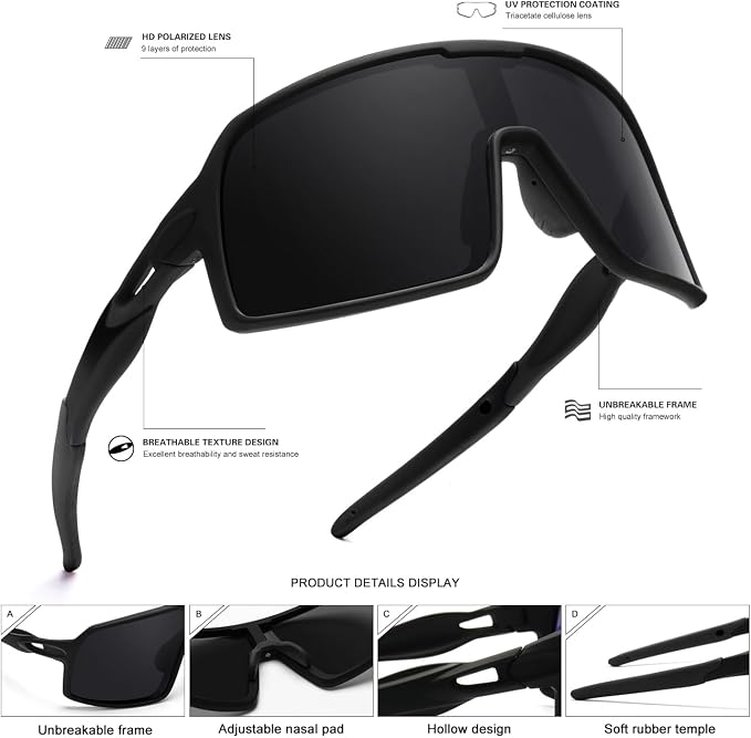 SEKKAF Polarized Sports Sunglasses for Men and Women Cycling Glasses UV Protection Goggles for Mountain Bike Running Fishing