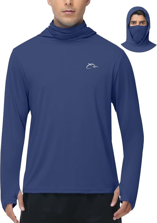 FISHEAL Men's Performance Fishing Hoodie Shirt - UPF 50+ Sun Protection Long Sleeve Thumbholes Shirts with Neck Gaiter