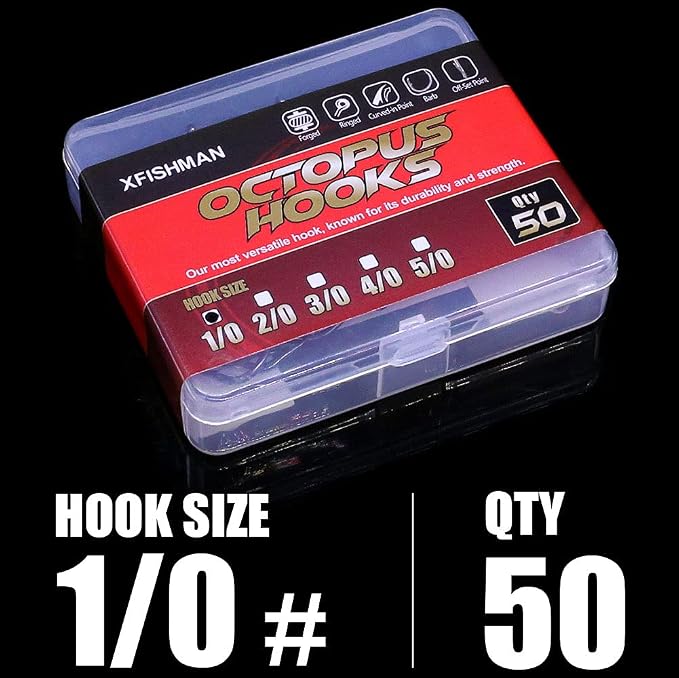Octopus-Hook-Fishing-Beak-Circle-Hooks-Freshwater-Red-Black-100-50 Pack