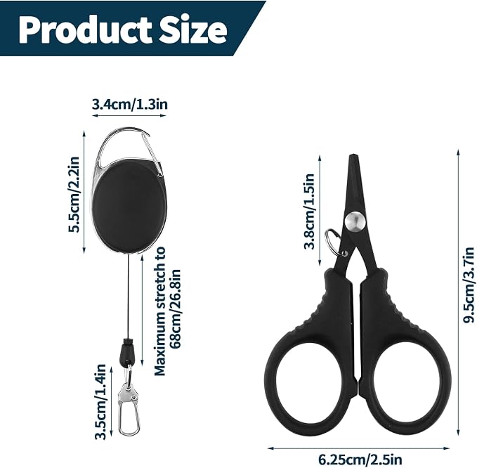 2 PCS Fishing Scissors with Retractable Buckles, Fishing Line Cutter for Braided Line, Cutter Stainless Steel with Teflon Coated Fishing, Fishing Accessories Tools for Saltwater Freshwater