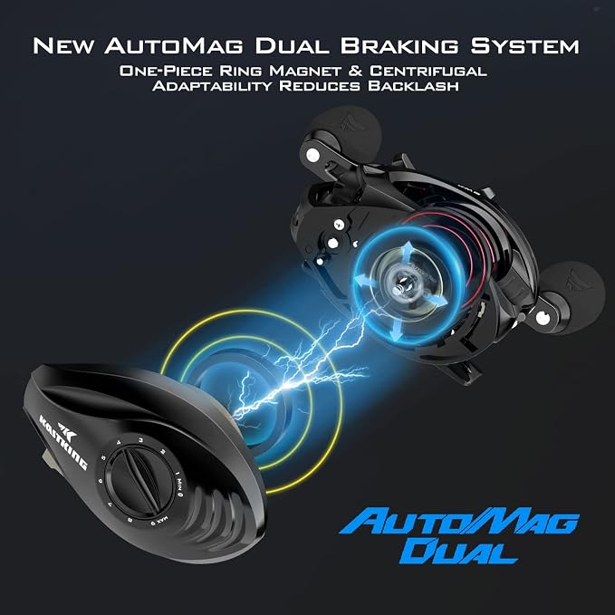 KastKing MegaJaws Elite Baitcasting Fishing Reel, New AutoMag Dual Braking System, Only 6.7oz, 17.64 LBs Carbon Fiber Drag, 11+1 Shielded BB, High Speed 5.4:1 to 9.1:1 Gear Ratios