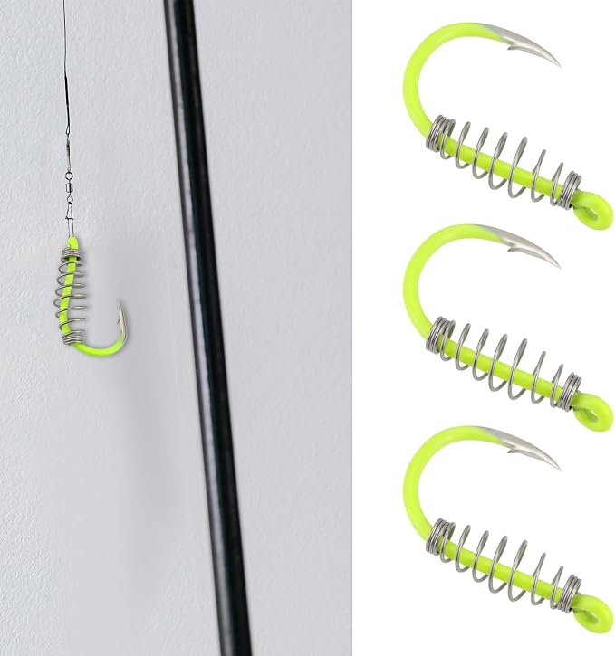 20Pcs Spring Fishing Hooks, High Carbon Steel Hooks with Metal Spring Barbed Swivel Fishing Hooks Suitable forPower Bait Trout Carp
