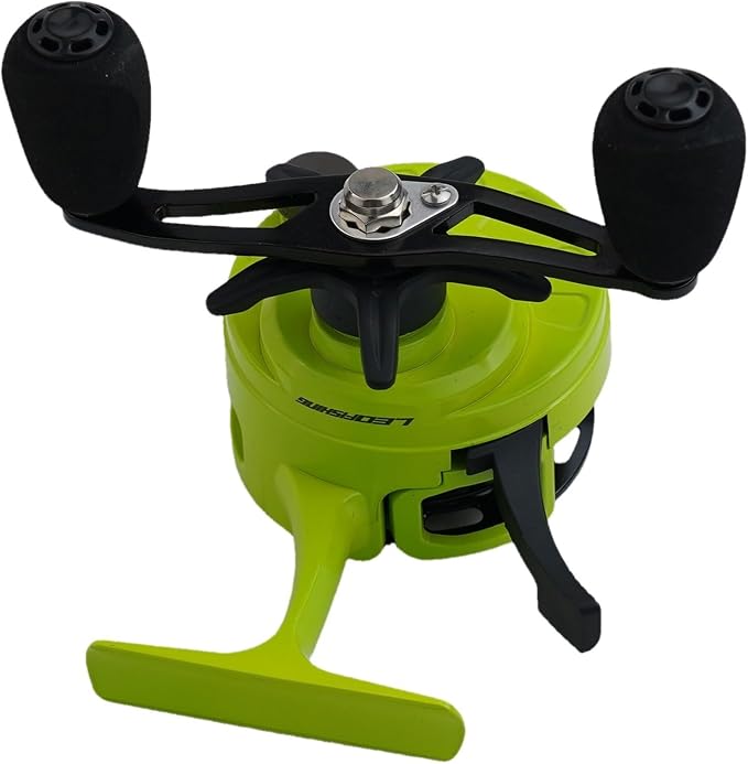 Ice Fishing Reel with Magnetic Drop, 3.2:1 Gear Ratio Inline Reel, 3+1 Ball Bearings Two-Way for Spool Lever for Winter Ice Fishing(left hand yellow-green)
