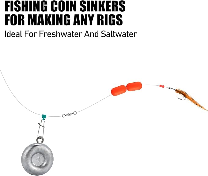 Dr.Fish Fishing Coin Sinkers Lead Fishing Weights Disc Weights No Roll Freshwater Saltwater River Bank Surf Fishing Catfishing