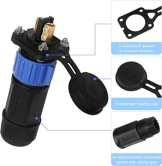 Trolling Motor Plug Receptacle Set, 12V/24V/ 36V/48V Plug for Trolling Motor/Down Rigger/Fishing Reel,Waterproof Marine Boat DC Power Connector
