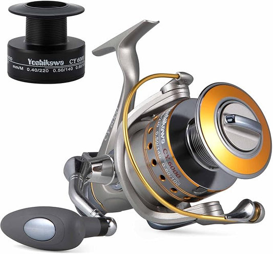 Yoshikawa Baitfeeder Spinning Reel Fishing 5.5:1 11 High Power Stainless Ball Bearings 30Lb Drag Right Left Hand Saltwater Freshwater Reversible Front Rear Drag Live Liner 3000-6000