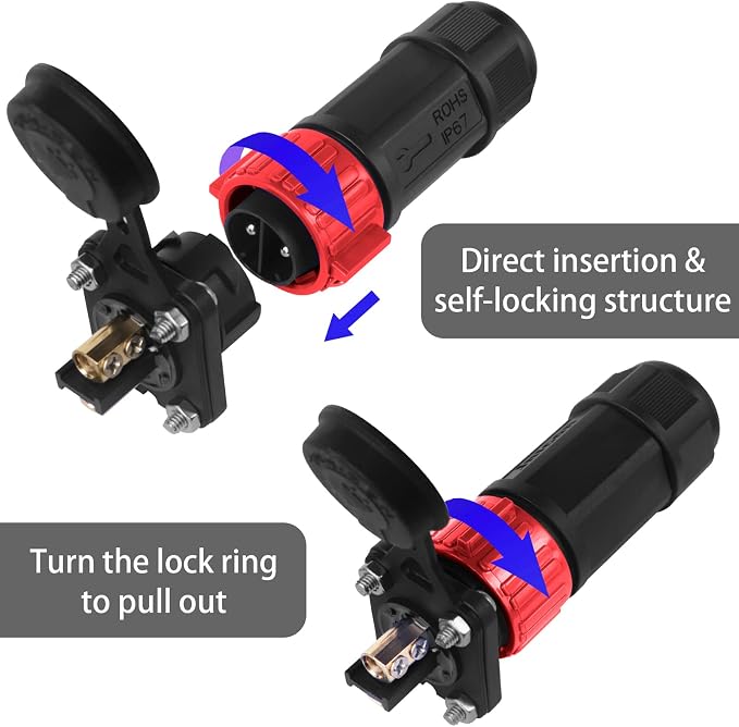 Trolling Motor Plug Receptacle Set, 12V/24V/ 36V/48V Plug for Trolling Motor/Down Rigger/Fishing Reel,Waterproof Marine Boat DC Power Connector