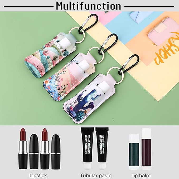 COOKOOKY Keychain Holder for Chapstick Lipstick Lip Gloss Cute Lip Balm Keychain Holder with Clip