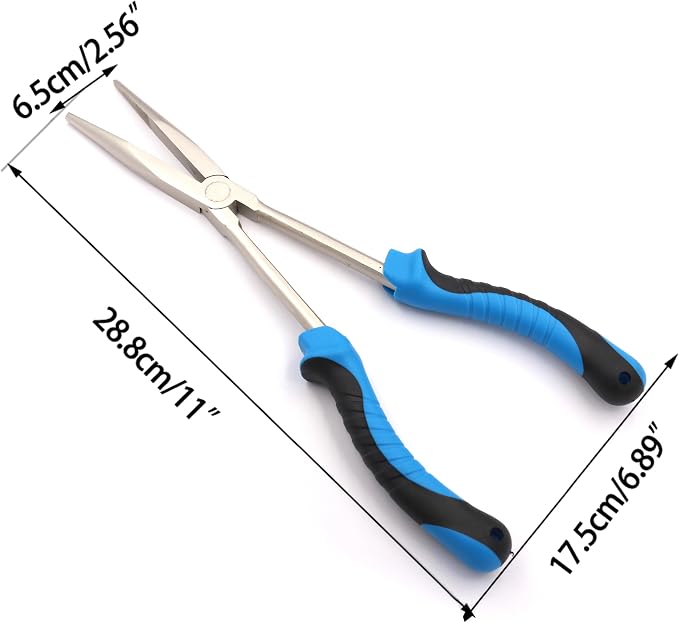 Long Nose Fishing Pliers Hook Remover Tools 11 Inches (NiFe-Blue Black)