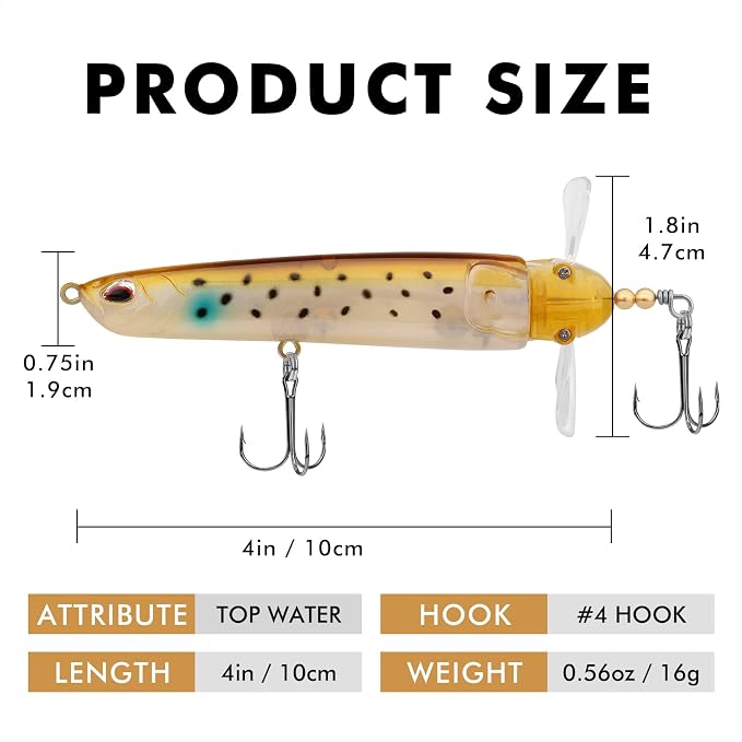 TRUSCEND Popobait Easy Catch Fishing Lures with BKK Hooks, Instant Startup, Longer Cast, Balanced Spray/Sound/Swim, Plopper Topwater Lures for Bass, Trout, Pike, Walleye, Freshwater Saltwater Fishing