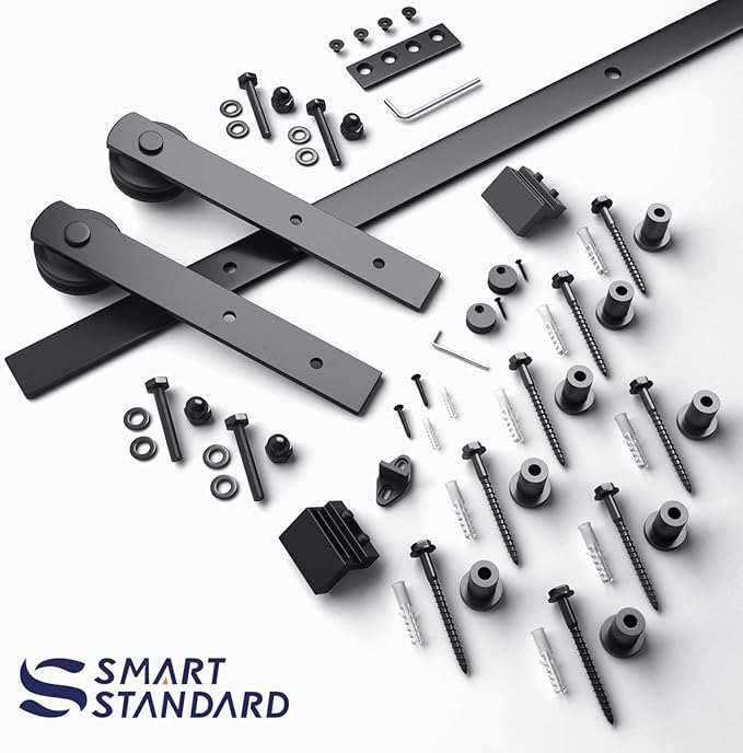 SMARTSTANDARD 10ft Barn Door Hardware Kit - Heavy Duty, Easy to Install, Fits 60" Wide Door Panel (I Shape Hangers)