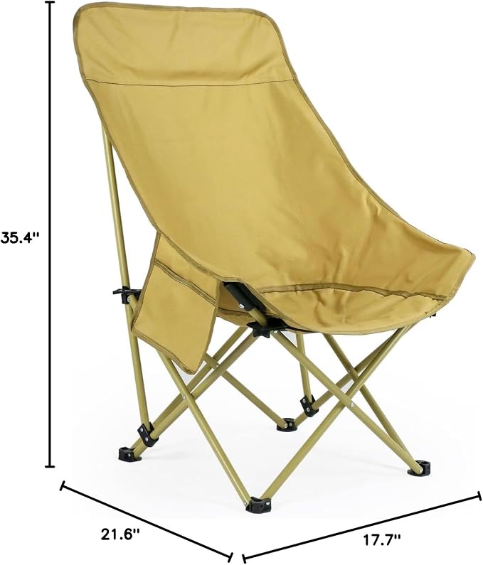 Portable Lightweight Compact Camping Foldable Chair with Carry Bag for Hiking Fishing Beach (High Back Khaki)