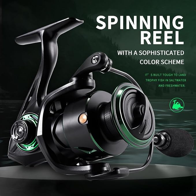 RF Fishing Reel 5.2:1 Gear Ratio 3000/5000 Series Anti-Reverse Ball Bearings Ultralight 17.6 Lbs CNC Aluminum Includes Monofilament Line Crappie or Catfish Reversible Handle for Left/Right
