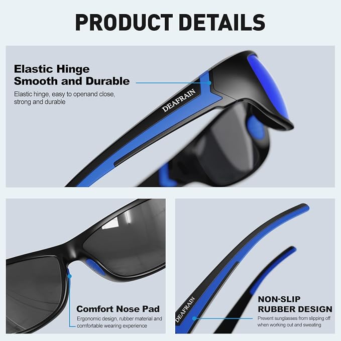DEAFRAIN Polarized Sports Sunglasses for Men Women Driving Fishing Cycling Running UV Protection