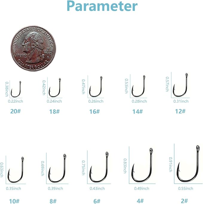 Dyxssm Small Fishing Hooks for Freshwater, 1000pcs 600pcs 400pcs Trout Fish Hook Set, 10 Sizes #2-#20