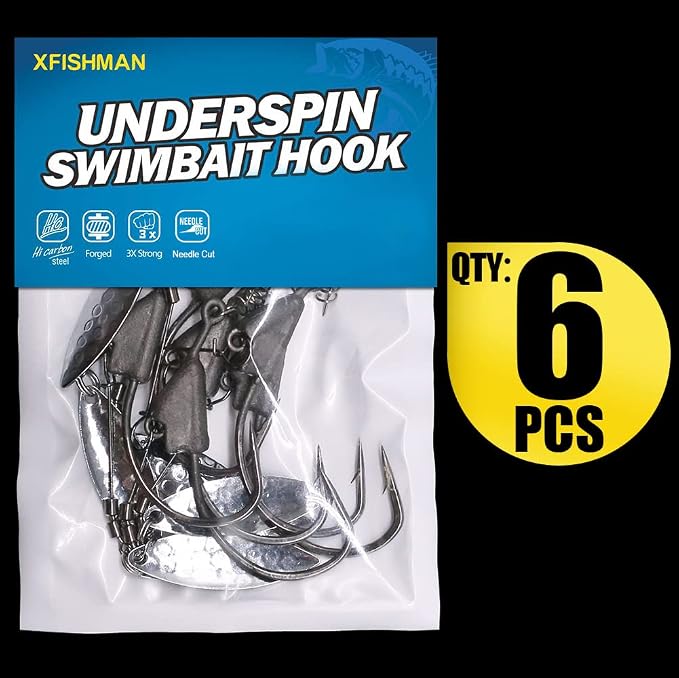 Underspin-Jig-Heads-Swimbait-Hooks-with-Spinner Blades Weighted Fishing Hooks 6 Pack