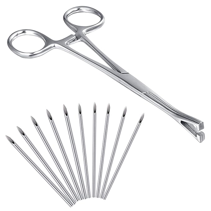 DJCIW Piercing Clamps with 20pcs Piercing Needles 14G 16G,Stainless Steel Triangle Slotted Metal Piercing Clamps Forceps for Belly Nipple Tongue Ear Piericng