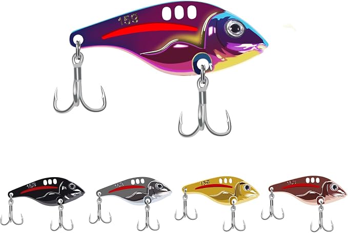 VIB Metal Lures Zinc Alloy Fishing Blade Spinner Bait with Treble Hooks Fishing Spoons Lures Pack of 5