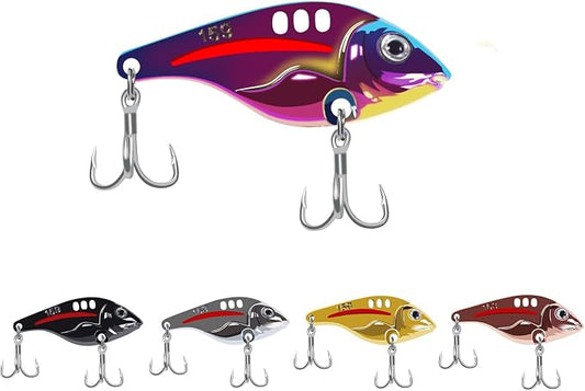 VIB Metal Lures Zinc Alloy Fishing Blade Spinner Bait with Treble Hooks Fishing Spoons Lures Pack of 5