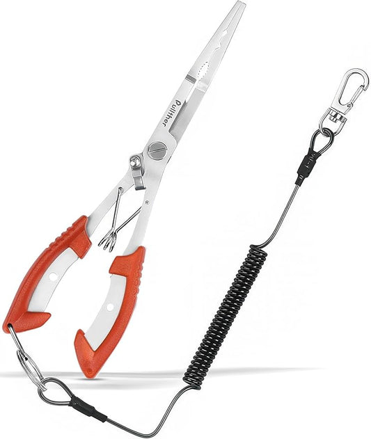 Stainless Steel Fishing Pliers,Needle Nose Pliers Fishing,Fishing Gear Hook Remover with Lanyard,Multitool for Saltwater