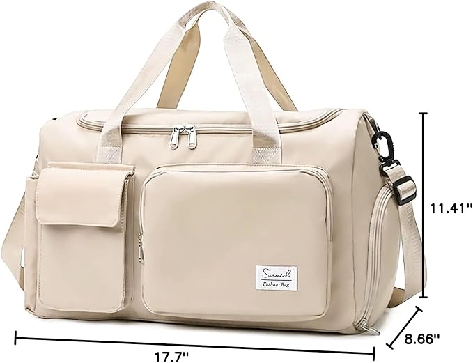 Suruid Sports Gym Bag with Shoes Compartment Travel Duffel Bag with Dry Wet Separated Pocket for Men and Women, Overnight Bag Weekender Bag Training Handbag Yoga Bag - Off White