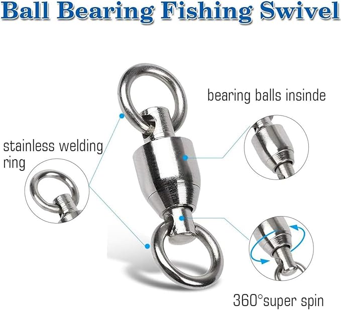 AMYSPORTS Ball Bearing Swivels Connector High Strength Stainless Steel Solid Welded Rings Barrel Swivels Saltwater Freshwater Fishing