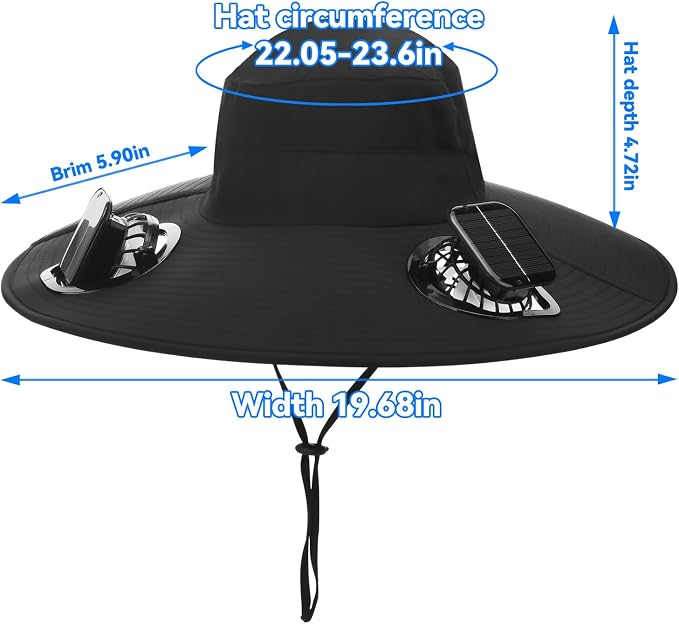 Hat with Fans Solar Power Wide Brim Solar Fan Hat, Sun Hat with 2 Fans Two Power Supply Modes, Outdoor Solar Powered & USB Charging Fishing Hat for Men Women Solar Fan Hats for Men