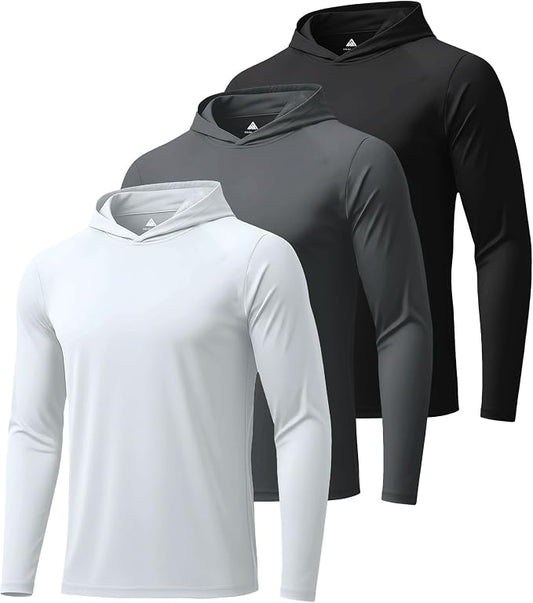 ZITY 3 Pack Men's Sun Protection Hoodie Shirt Fishing Shirts for Men UPF 50+ Long Sleeve Shirt Lightweight Rash Guard