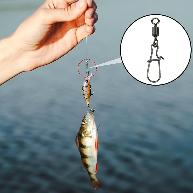 Dnyta 150 Pcs Speed Clips for Fishing Lures, Enhanced Fishing Snap Swivels Pins, Rolling Ball Bearing Barrel Swivel Freshwater (7Lb-104Lb)