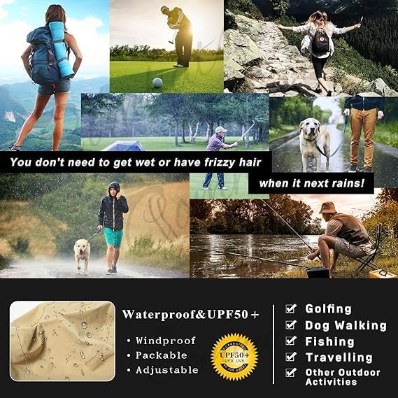 TOP-EX L/XL/XXL UV50+ Waterproof Bucket Sun Hat for Fishing Golf Hiking All-Weather Outdoor Rain Hat Stiff Brim