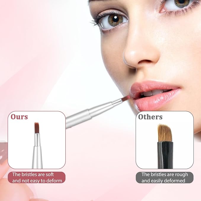 2 Pack Retractable Lipstick Brush, Lip Brush for Lipstick Lip Liner Pencil Brushes Flat Lips Balm Applicator Travel Lipliner Brushes for Lipsticks, LipGloss, Eyeshadow Travel