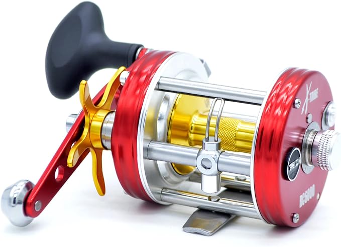 X-Tribe Round Baitcasting Fishing Reel, Synchronized Level Wind System, 17 LBs Powerful Carbon Drag, 5.3:1 Gear Ratio, Single Power Handle, All Metal Frame and Side Covers for Saltwater