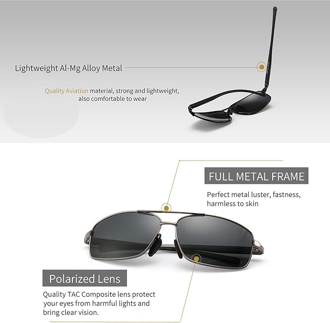 SUNGAIT Ultra Lightweight Rectangular Polarized Sunglasses Men UV400 Protection
