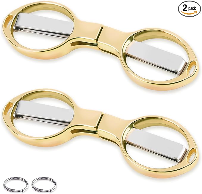 2PCS Folding Scissors, Portable Travel Scissor, Gift for Men Glasses Shaped Mini Shear Telescopic Cutter, Anti Rust Stainless Steel Scissors for Fishing Sewing Home Office-Gold