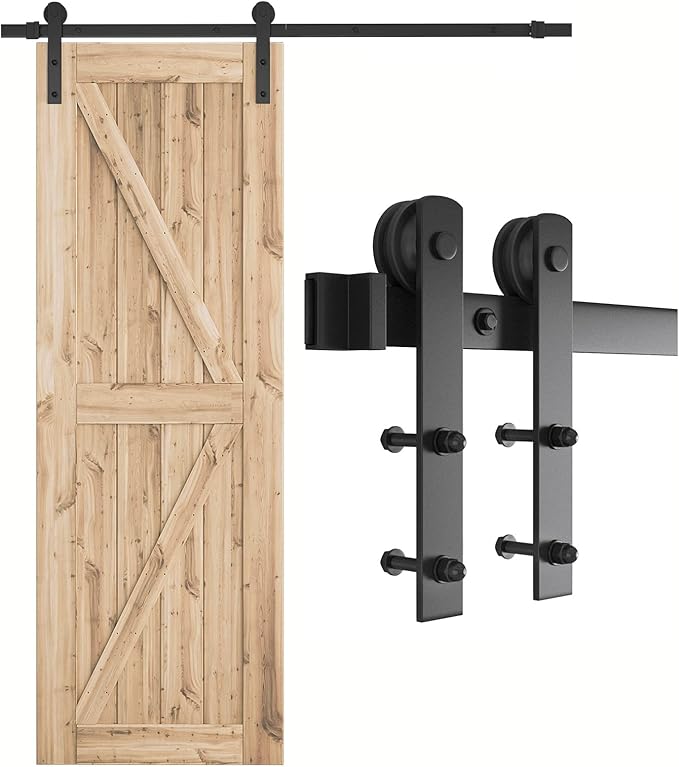 SMARTSTANDARD 5.5ft Barn Door Hardware kit, Barn Door Track, Sliding Door Hardware kit, Smoothly and Quietly -Heavy Duty Sturdy -Easy to Install, Fit 30"-33" Wide Door Panel (I Shape Hanger)