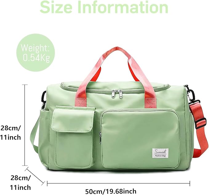 Suruid Travel Duffel Bag with Shoes Compartment Sports Gym Bag with Dry Wet Separated Pocket for Men and Women, Overnight Bag Weekender Bag Training Handbag Yoga Bag - Bright Green Pink
