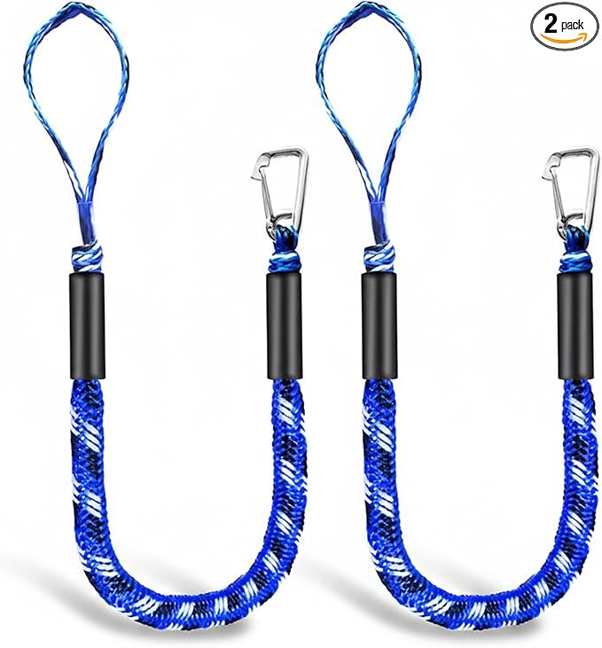 Bungee Dock Lines for Boats 4ft, Heavy Duty Mooring Ropes with Clips, Shock Absorbing Tie Downs for Jet Ski, PWC, Kayak, Pontoon, Watercraft 2 Pack