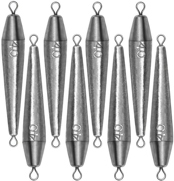 10PCS Fishing Weights, Inline Trolling Bullet Sinkers Double Ring Torpedo Fishing Weights Lead Drop Shot Fishing Weight Sinkers - 20g-50g