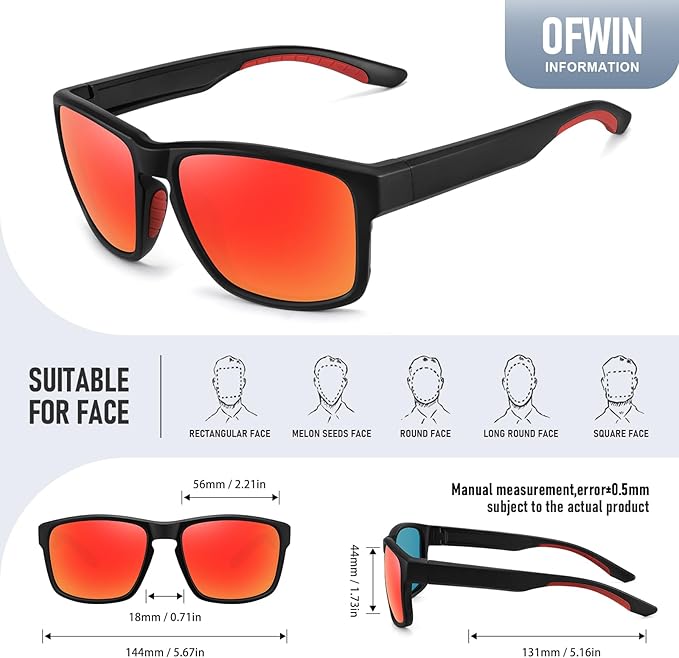 Sports Polarized Sunglasses for Men Women UV Protection Unbreakable Driving Running Fishing Hiking Sun Glasses