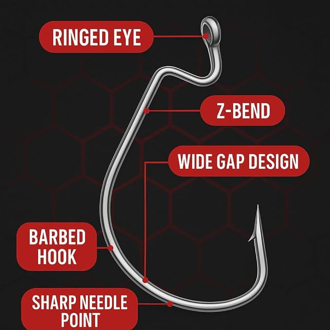 Worm Hooks for Bass Fishing- Texas Rig - Ewg