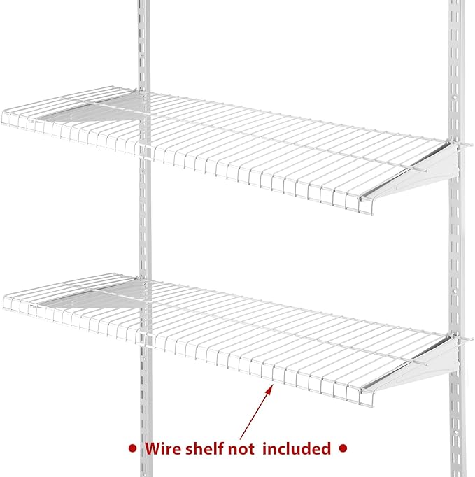47.5 Inch Twin Rail Upright Wall Shelving System with 12 Inch Locking Shelf Bracket Adjustable Closet System Heavy Duty Metal Support for Deep Wire Shelving Closet (16 Pcs)