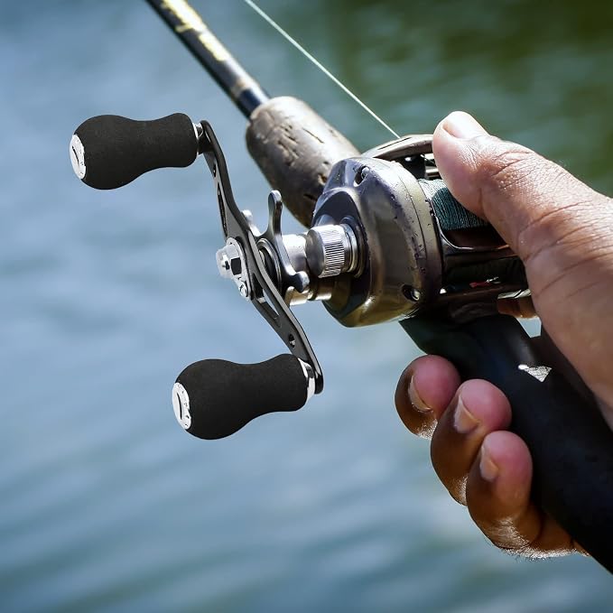 Fishing Reel Handle, Replacement Fishing Baitcast Reel Handle Rocker with EVA Handle Grip for Abu Garcia Daiwa Baitcasting Reel, Left or Right Side Installation, Black