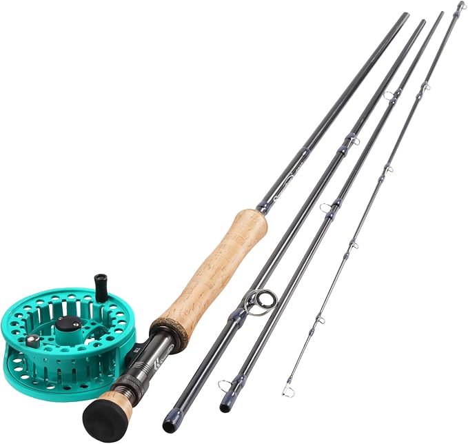 Sougayilang 5/6 Weight 9ft Fly Rod, 4-Piece Graphite Rod, Die Cast Aluminum Reel, Carrying Case, Fly Box & Fishing Flies Combo Starter Kit