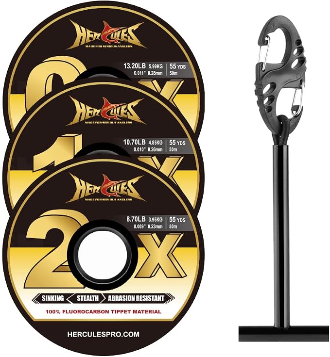 HERCULES Fly Fishing Tippet 3 Pack with Fly Tippet Holder, 55 Yards