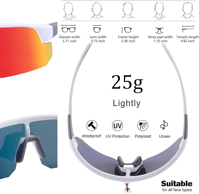 BangLong Lightweight Polarized Sports Sunglasses for Men Women, UV400 Protection Wrap-Around Sunglasses for Running Cycling