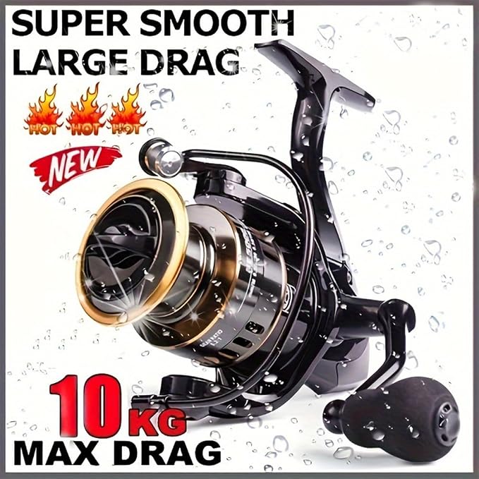 HE6000-7000 Spinning Reel, Saltwater Freshwater Spinning Fishing Reel，Metal Cup and Metal Rocker Arm, 5.2:1 Gear Ratio, Smooth and Sensitive, Fishing Reel for Freshwater Saltwater